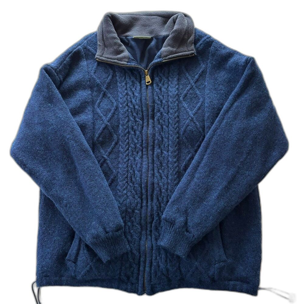 ARAN Woolen Mills 100% Wool Cable Knit Irish Fisherman Rugged Full Zip Jacket M